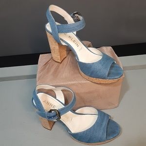 Anne Kein Lyza Platform Jean Sandal Heel Size 9